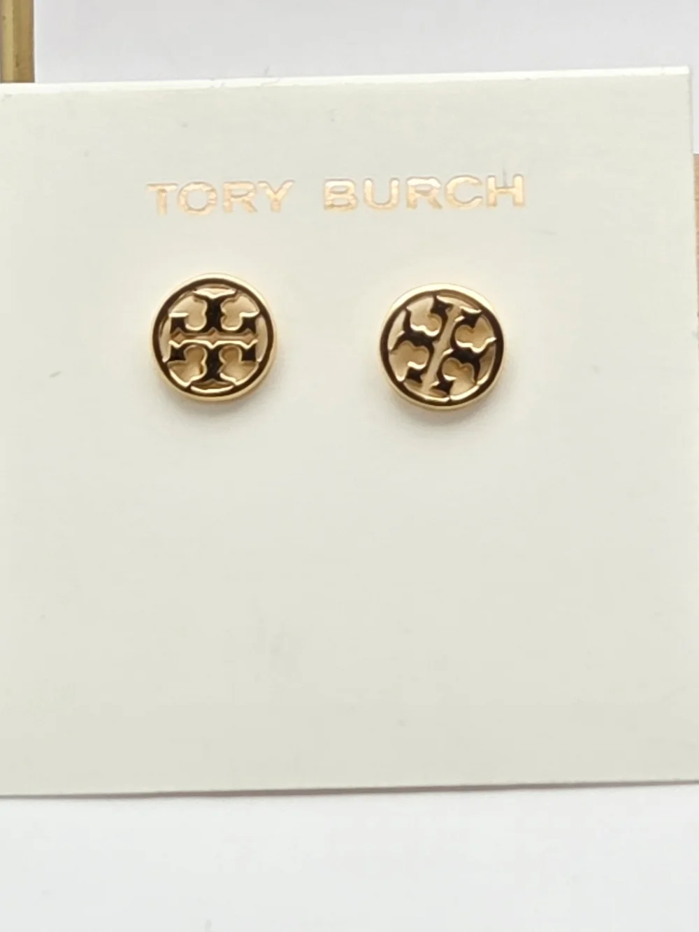 Tory Burch Gold Tone Miller Logo Circle Stud Earrings NWT